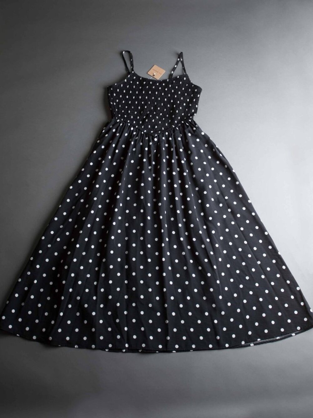 Blu Pepper Polka Dot Smocked Midi Dress in Size Large